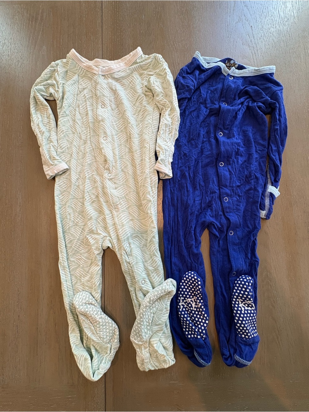 Kickee Pants Cream and Blue Footed One-Pieces Duo